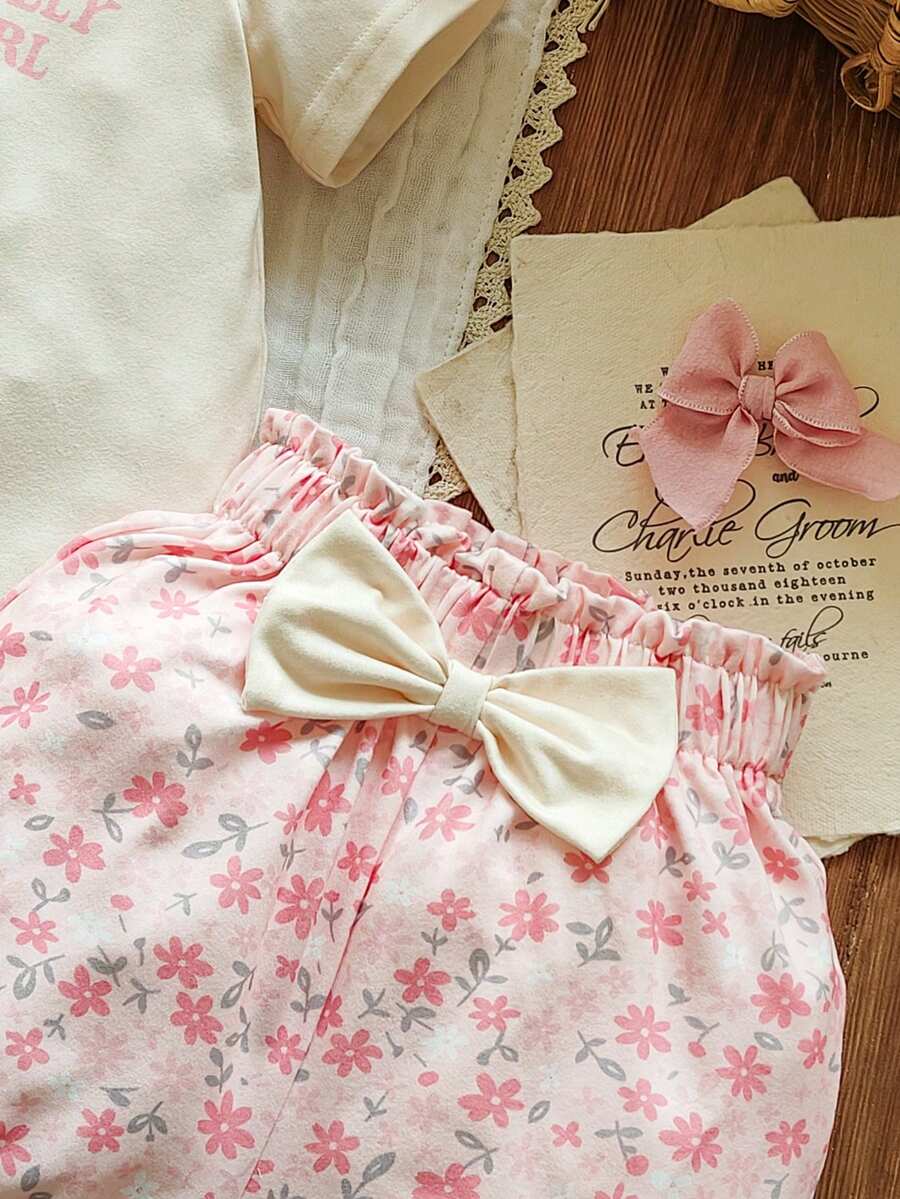 Cute Kids 3-Piece Casual Outfit Set For Toddlers – Embroidery Bodysuit, Soft Pants & Matching Bow Headband