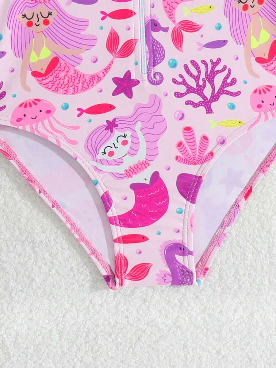 Baby Girls Floral Ruffle Long Sleeve Swimsuit With Hat Tropical Beachwear Set