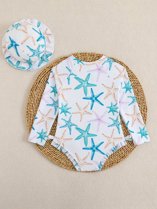 Toddler Girls Long Sleeve Butterfly One Piece Swimsuit Beach Vacation Outfit