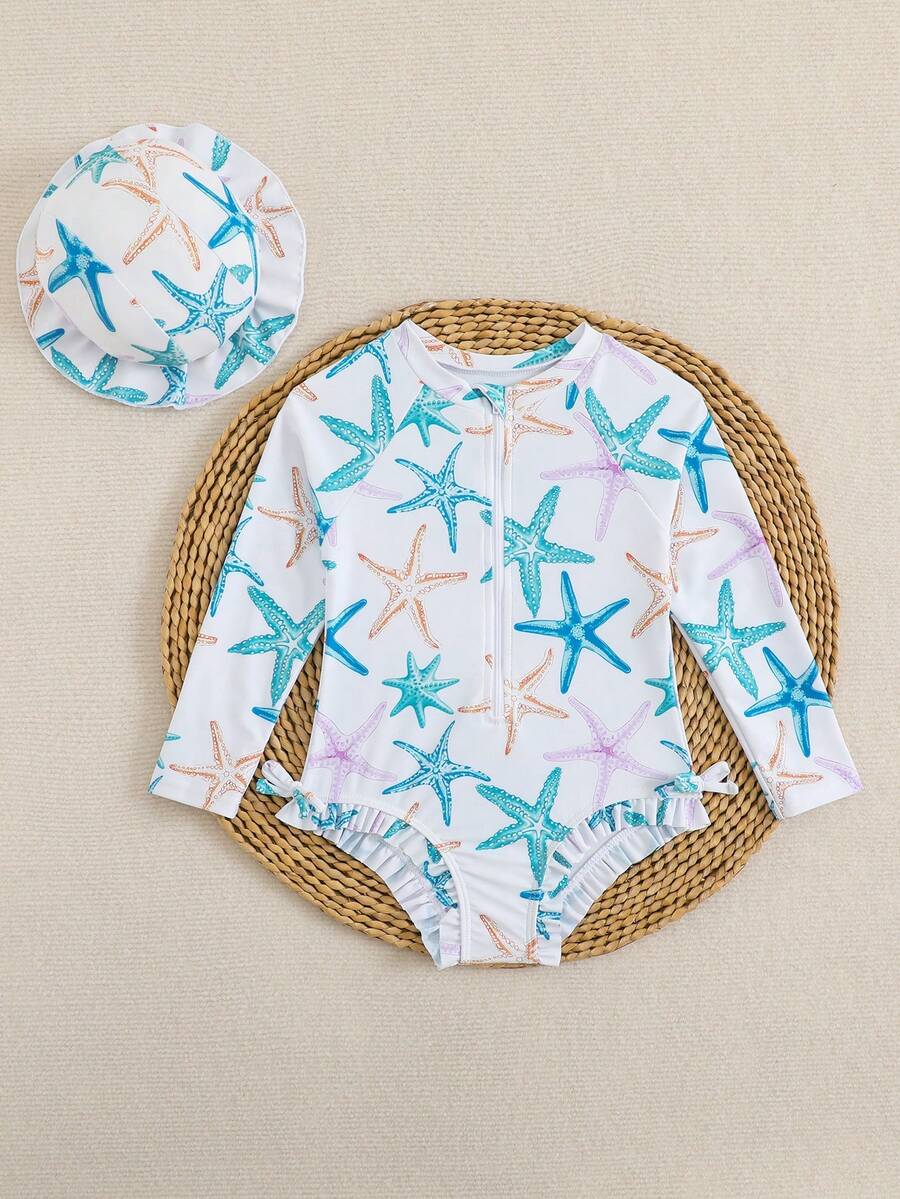 Toddler Girls Long Sleeve Butterfly One Piece Swimsuit Beach Vacation Outfit