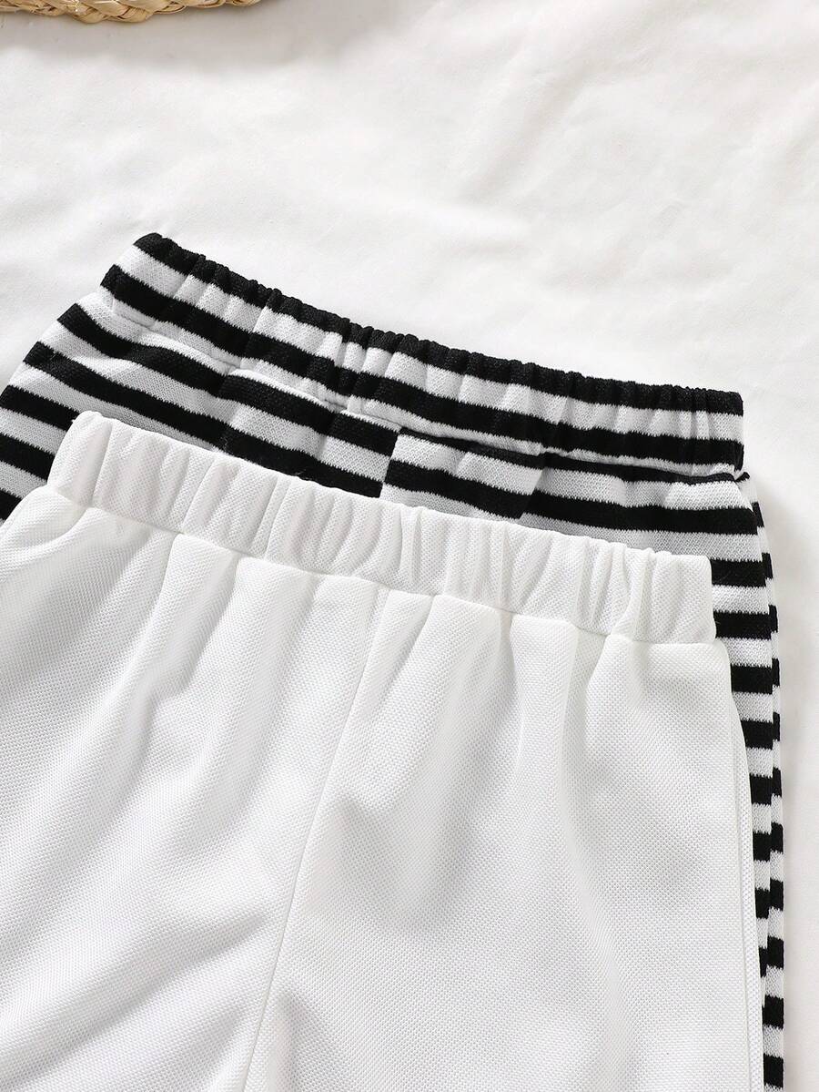 Infant Boys Casual Striped Short Sleeve Polo and Shorts Set with Bear Embroidery