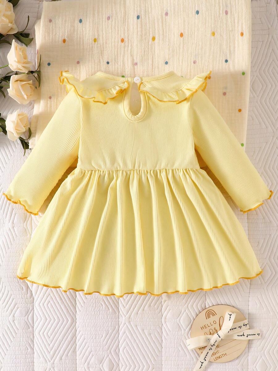Baby Bow Contrast Doll Collar Dress for Elegant Fall and Winter Daily Wear