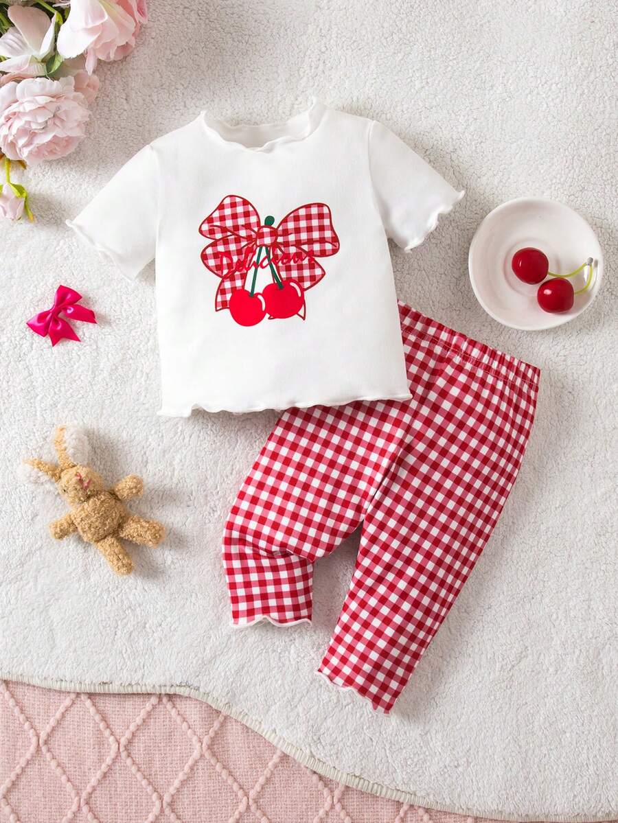 2PCS Baby Daisy Print T-Shirt and Shorts Set for Summer Daily Wear