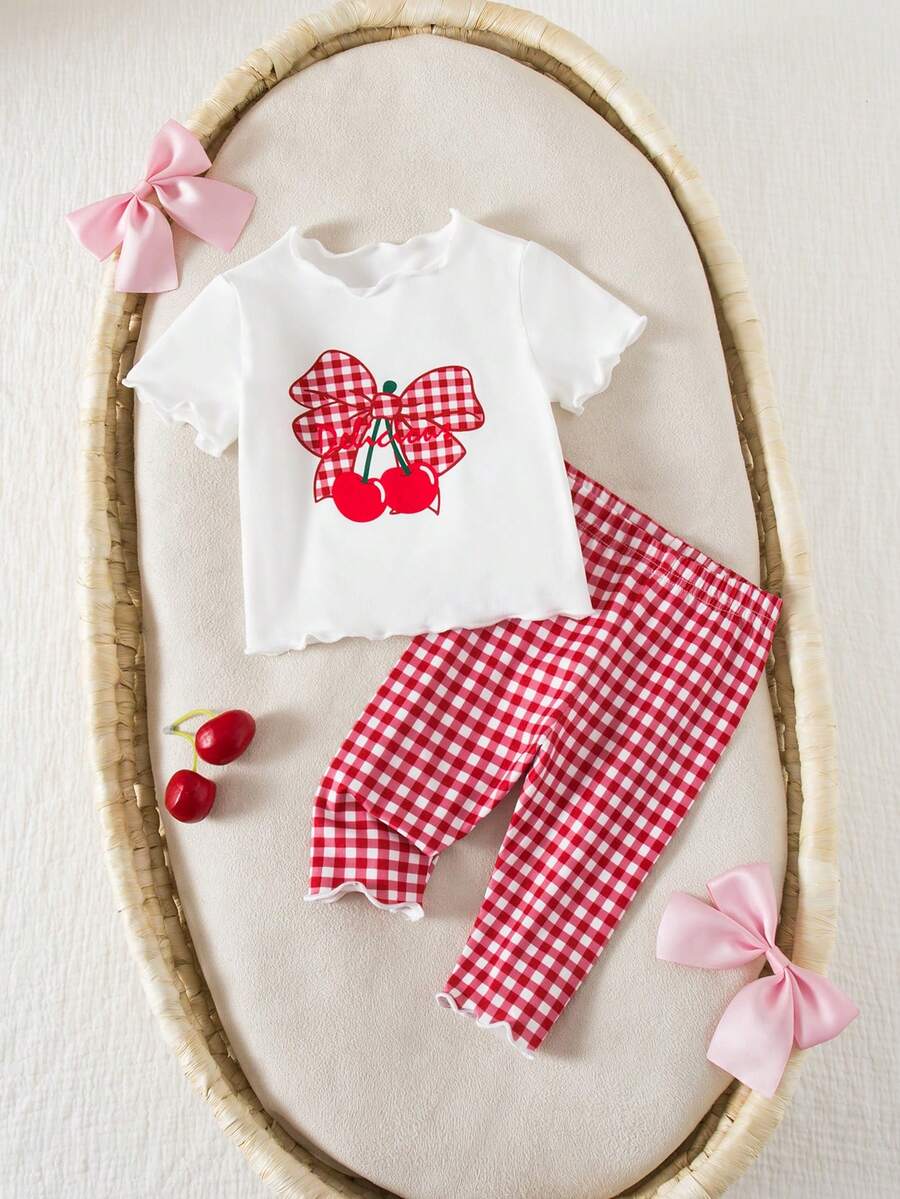 2PCS Baby Daisy Print T-Shirt and Shorts Set for Summer Daily Wear