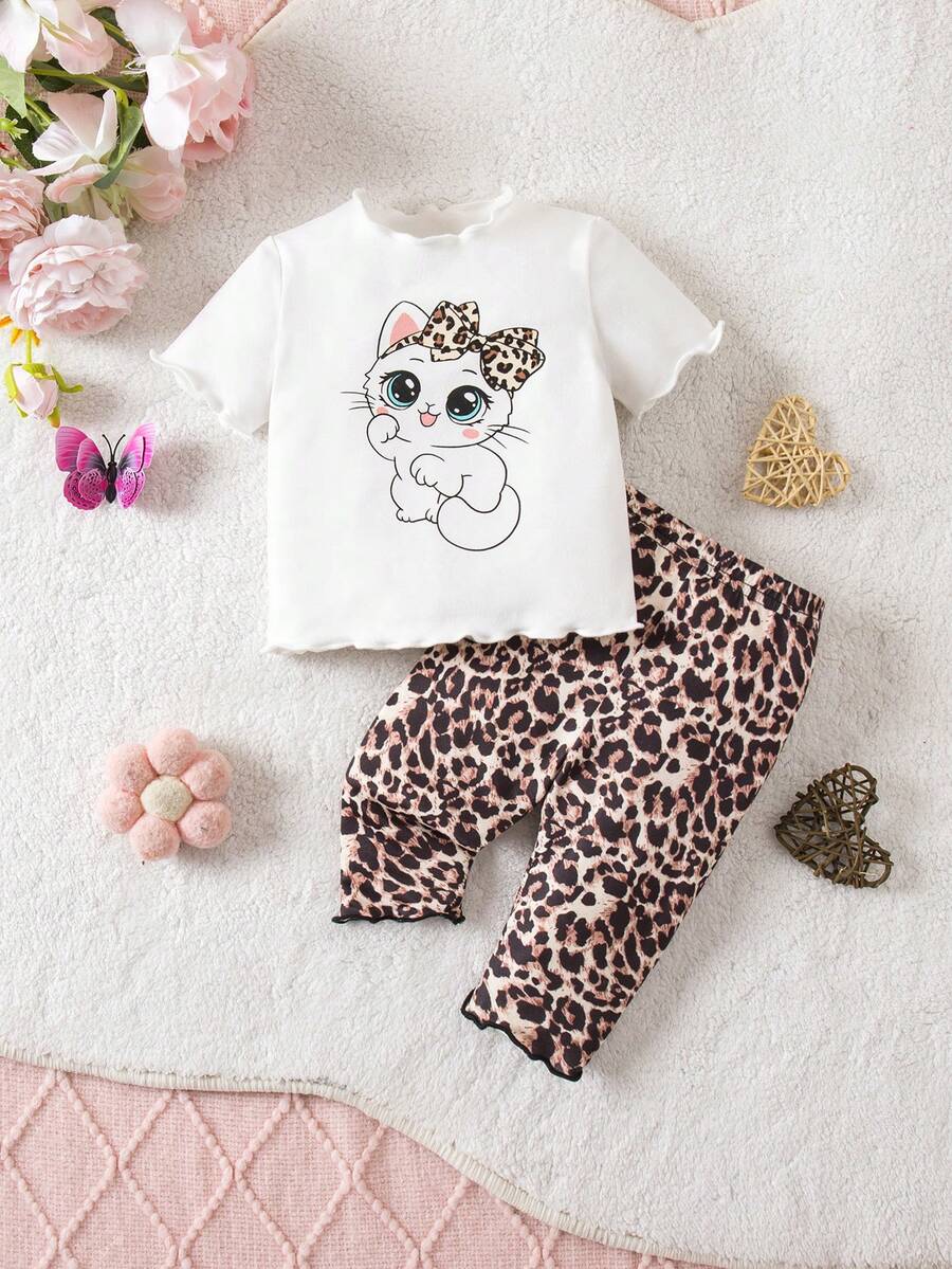 2PCS Baby Daisy Print T-Shirt and Shorts Set for Summer Daily Wear