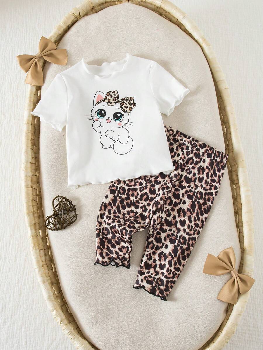 2PCS Baby Daisy Print T-Shirt and Shorts Set for Summer Daily Wear