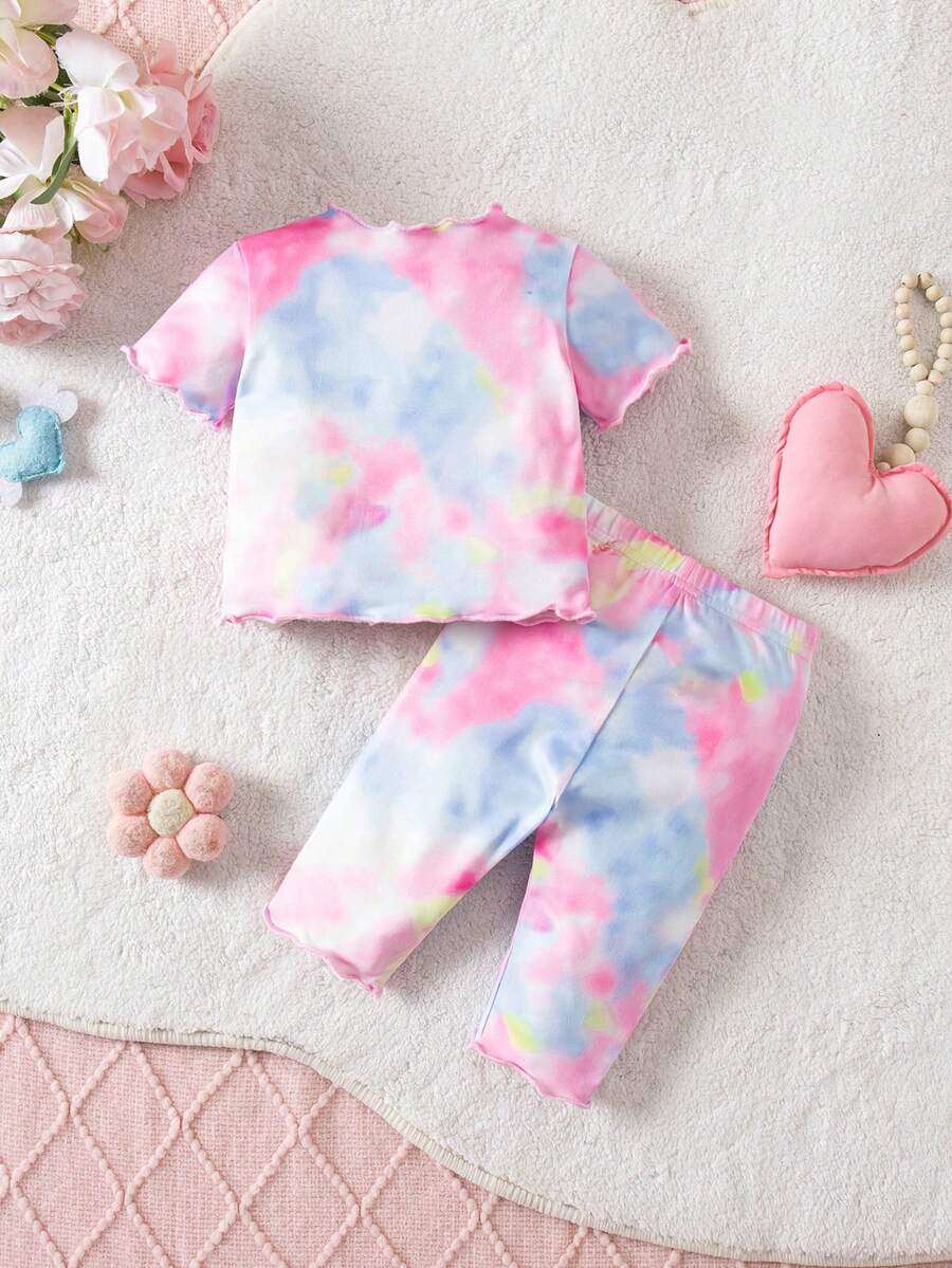 2PCS Baby Daisy Print T-Shirt and Shorts Set for Summer Daily Wear