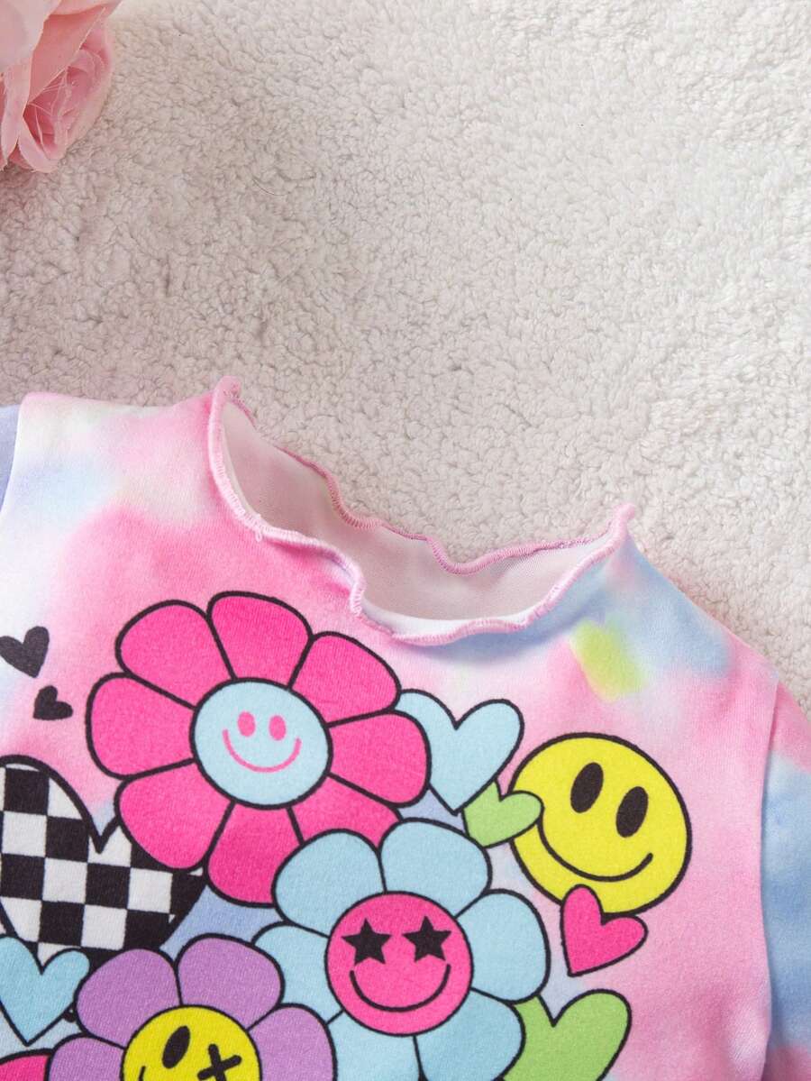 2PCS Baby Daisy Print T-Shirt and Shorts Set for Summer Daily Wear