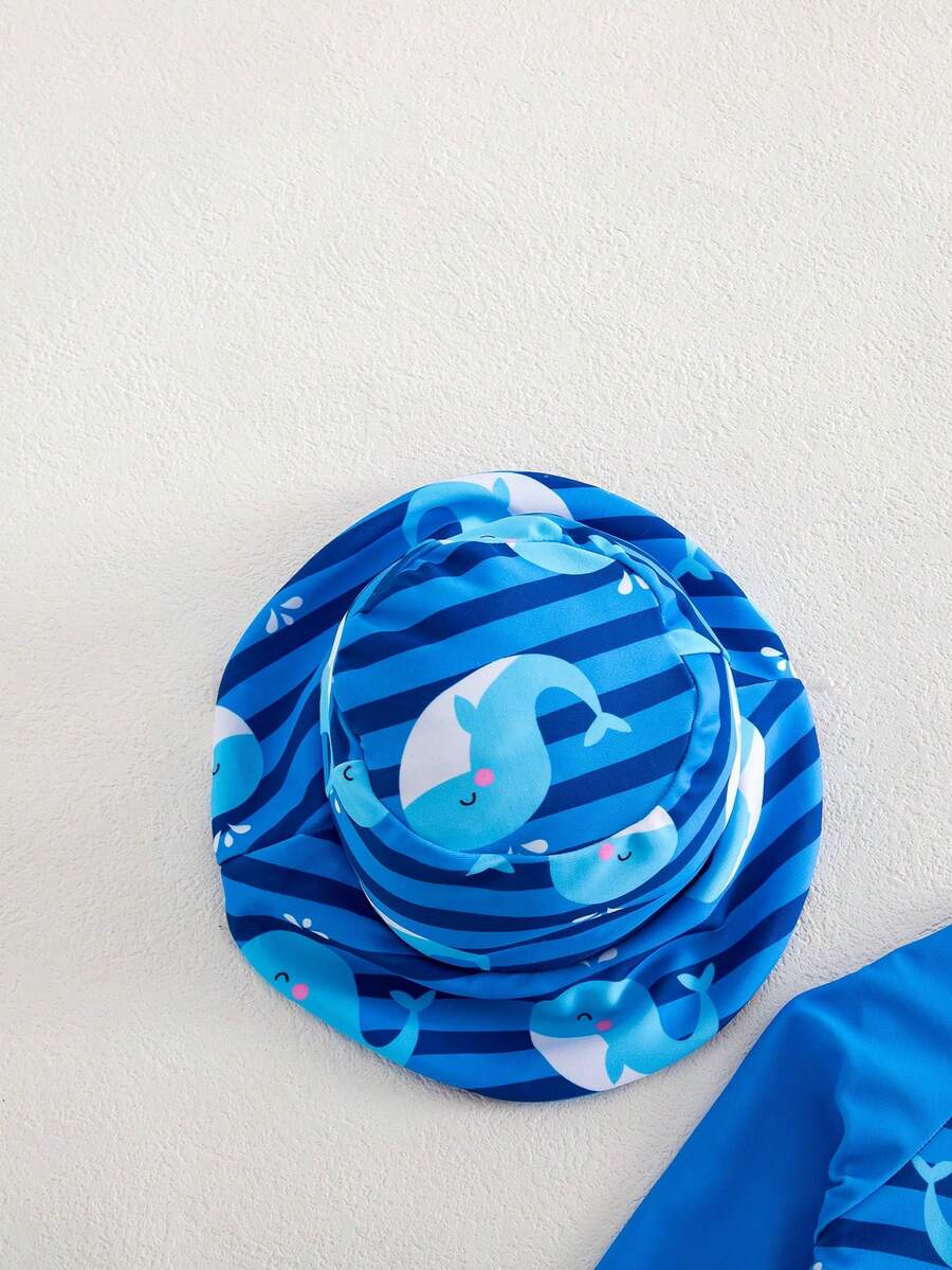 Baby Striped Dolphin Print One-Piece Swimsuit for Beach Vacation and Pool Days