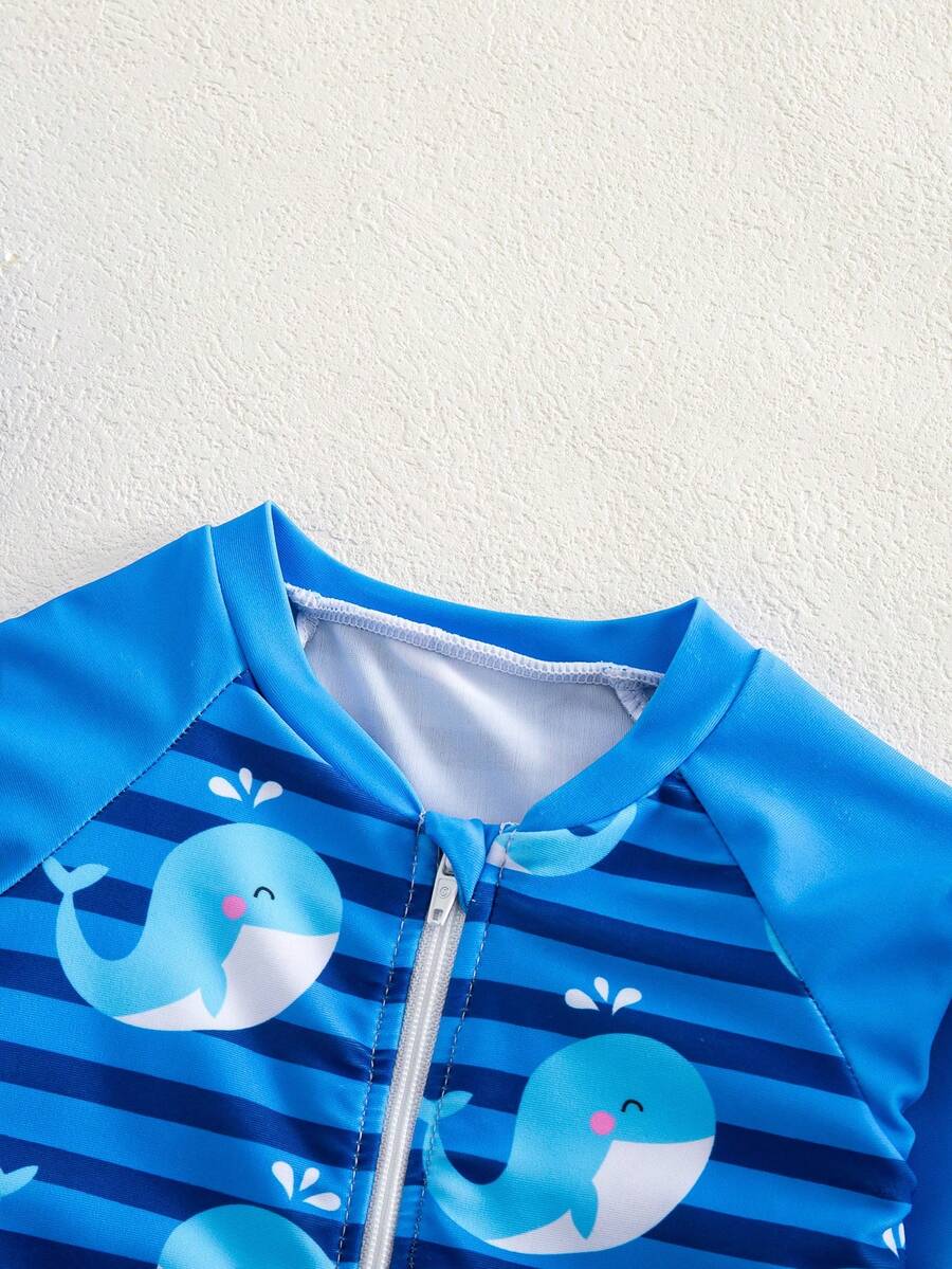 Baby Striped Dolphin Print One-Piece Swimsuit for Beach Vacation and Pool Days