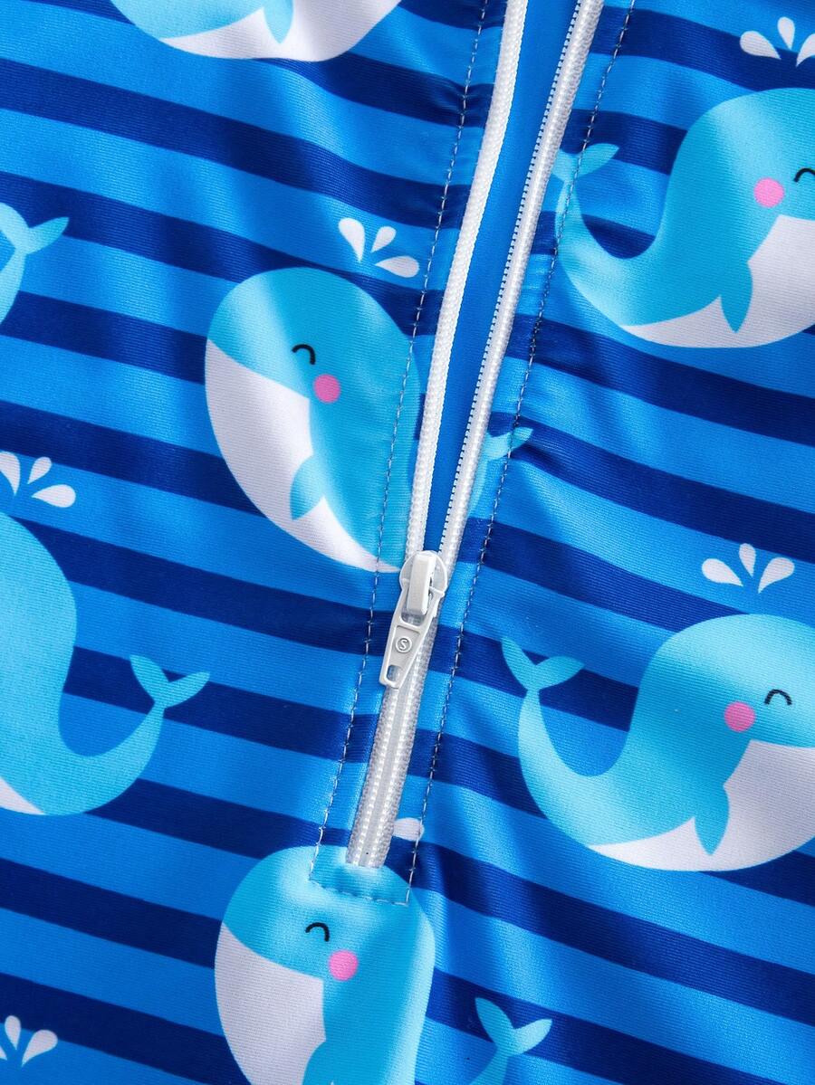 Baby Striped Dolphin Print One-Piece Swimsuit for Beach Vacation and Pool Days