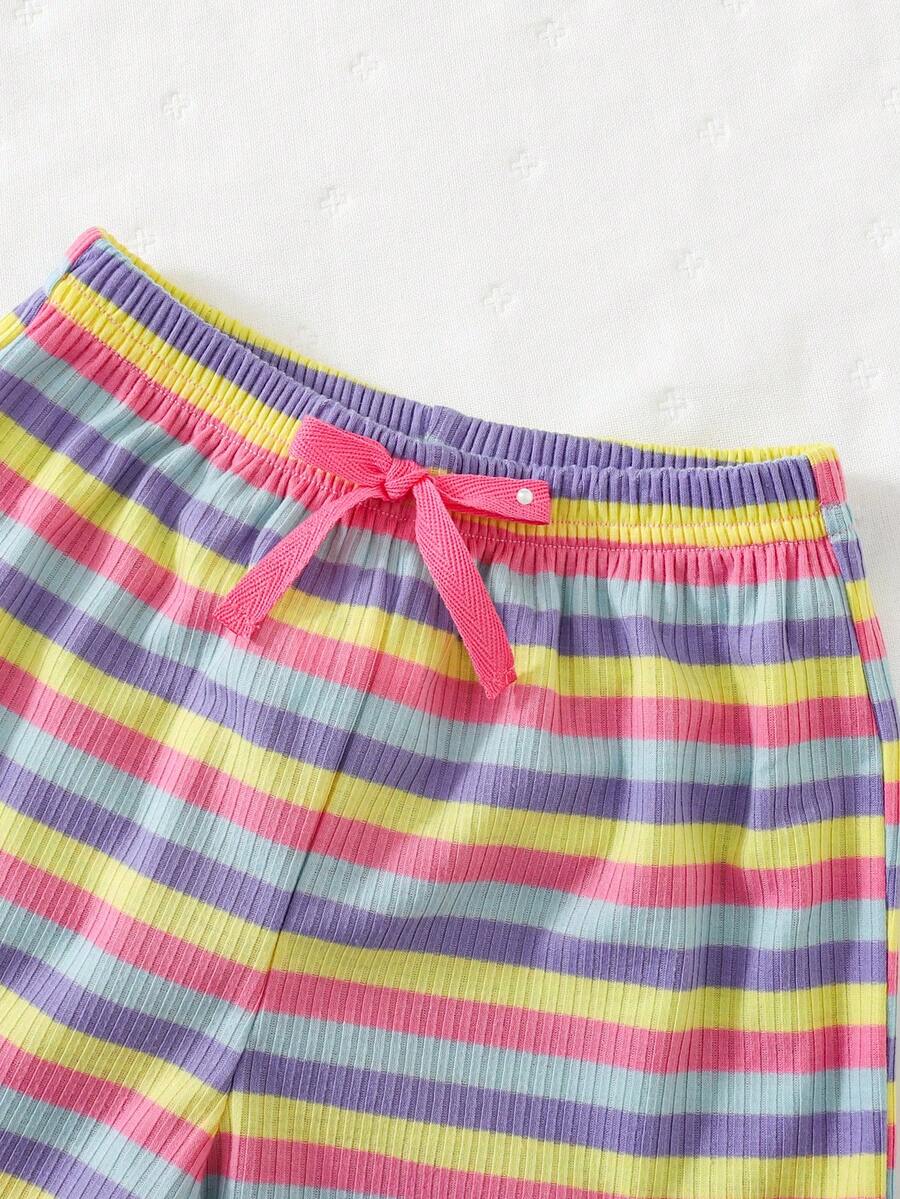 Rainbow Top And Elastic Waist Shorts Set For Toddler Girls Casual Wear