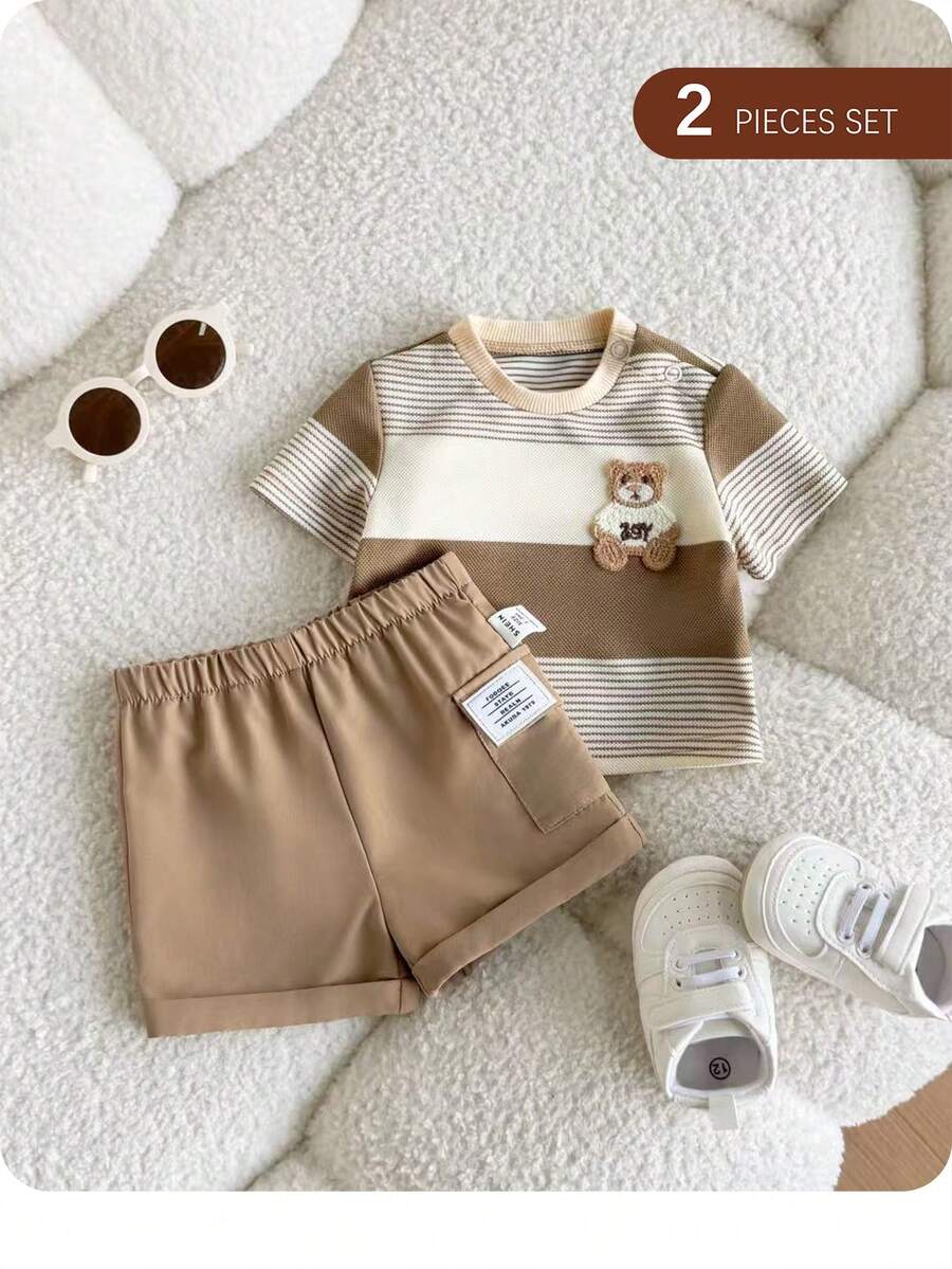 Colorful Striped Knit Top and Shorts Outfit Set for Cute Summer Daily Wear