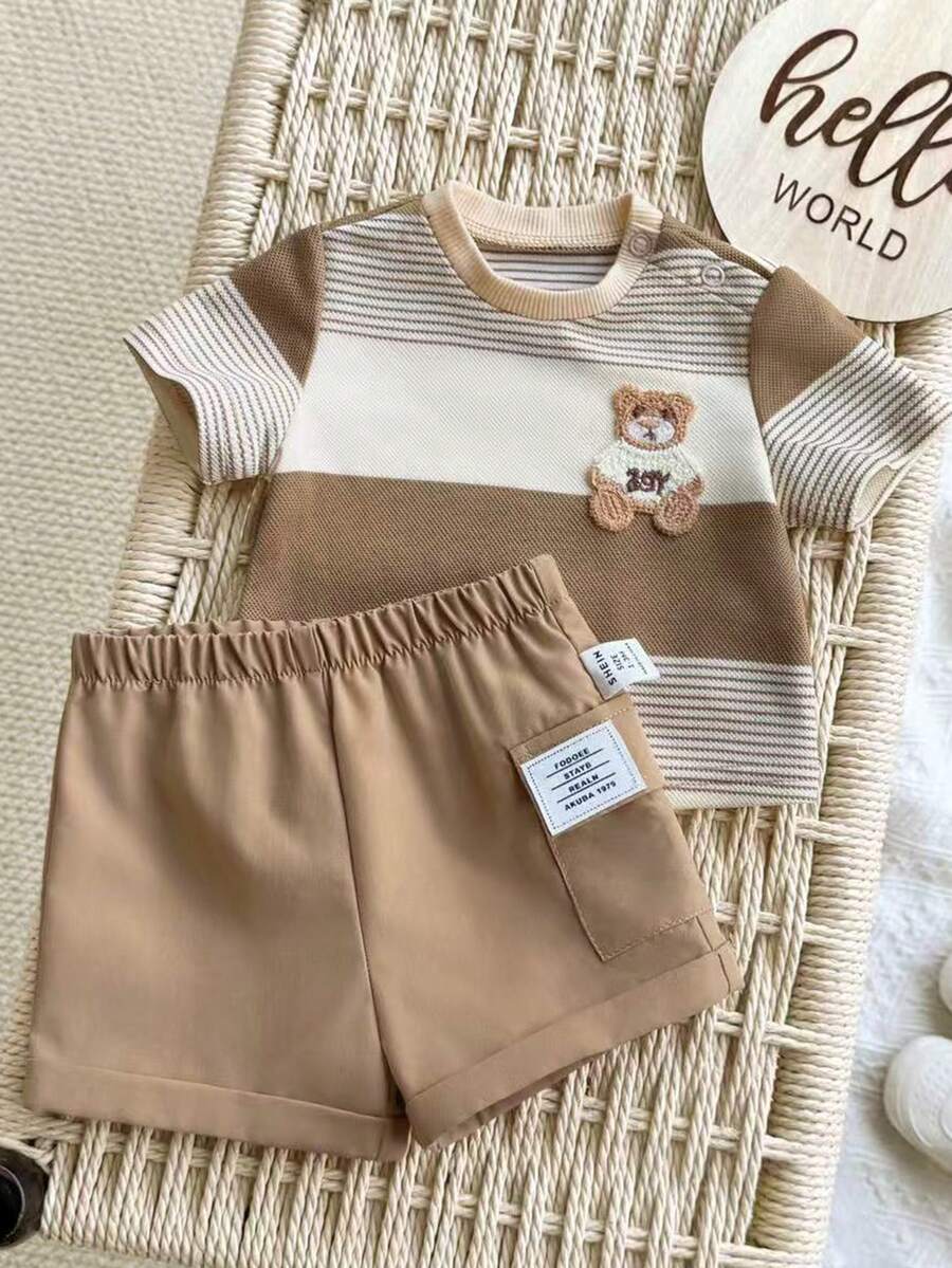 2PCS Baby Letter Knit Top and Shorts Set for Casual Daily Wear and Playtime