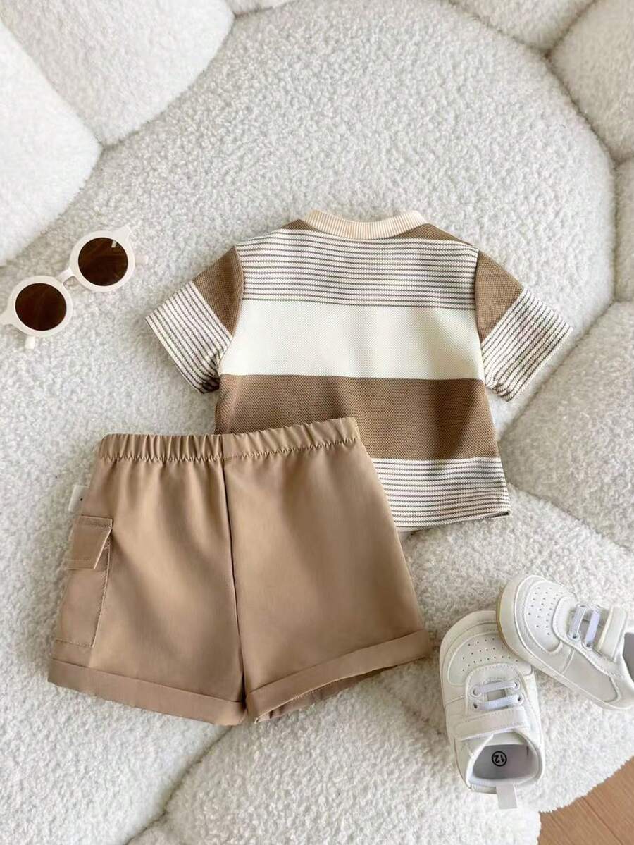 2PCS Baby Letter Knit Top and Shorts Set for Casual Daily Wear and Playtime