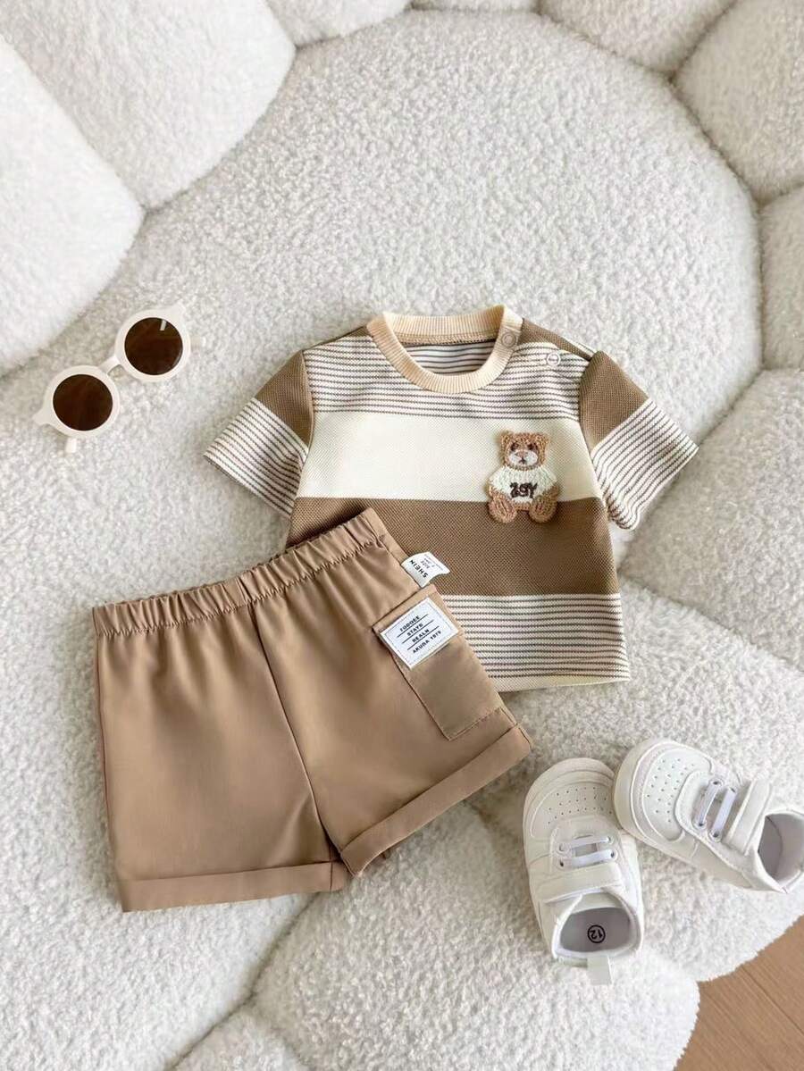 2PCS Baby Letter Knit Top and Shorts Set for Casual Daily Wear and Playtime