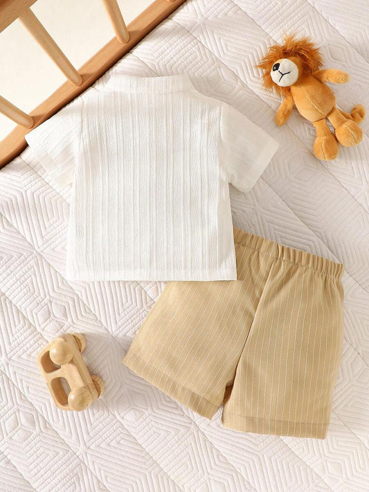 2PCS Baby Boy Gentleman Style Shirt and Shorts Set for Stylish Summer Daily Wear