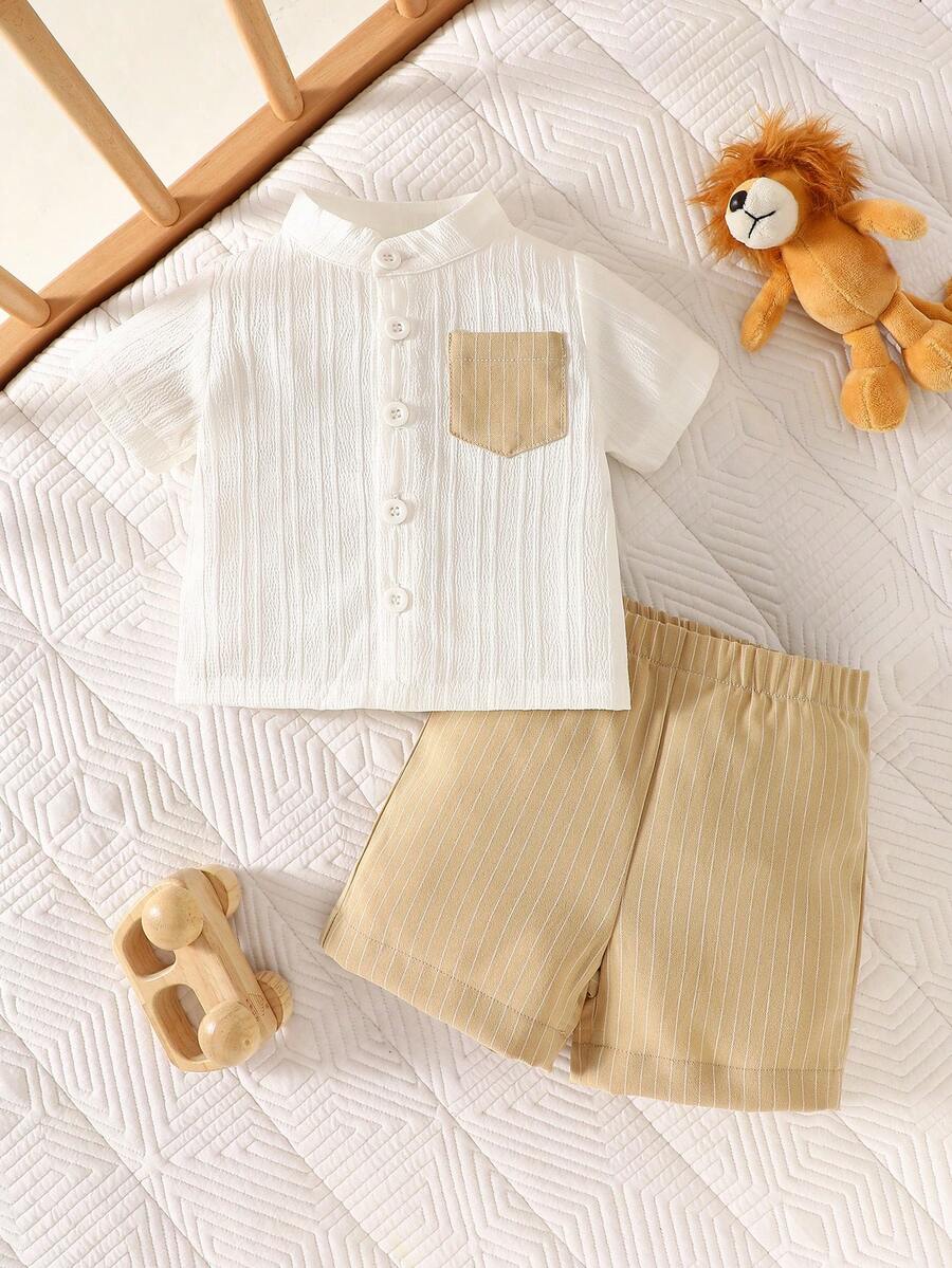2PCS Baby Boy Gentleman Style Shirt and Shorts Set for Stylish Summer Daily Wear