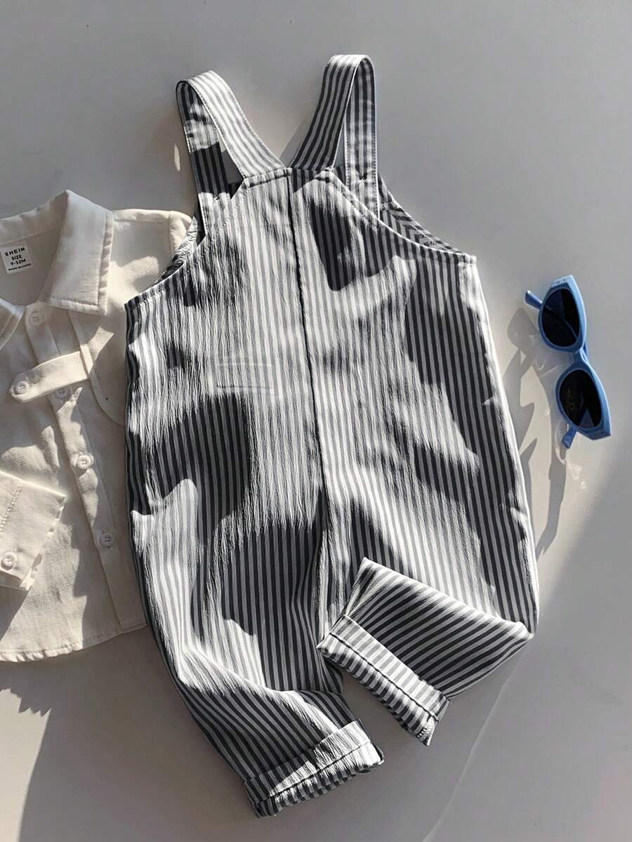 Striped Baby Boys Jumpsuit With Cartoon Bear Design Casual Kids Outfit