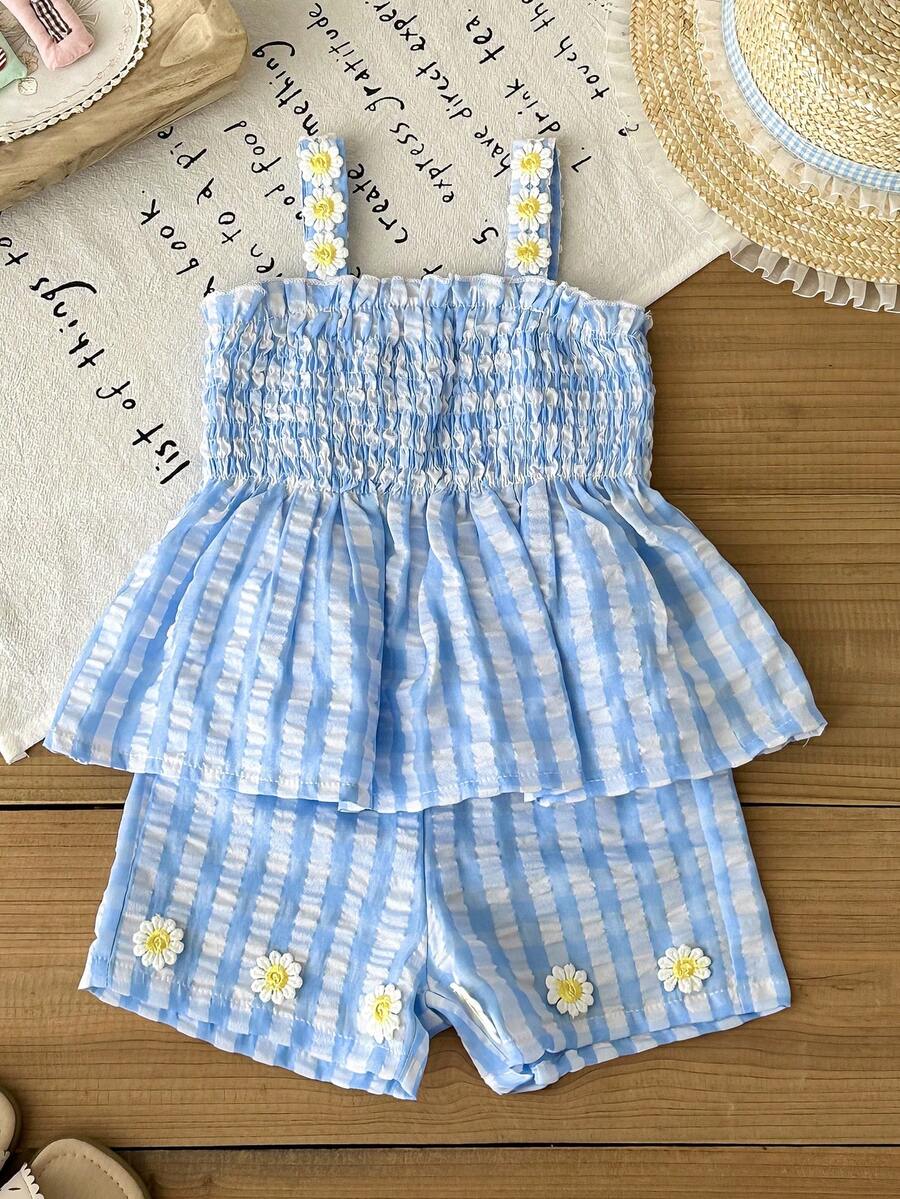 Cute Camisole And Shorts Set For Toddler Girls With Stripe Bow Detail