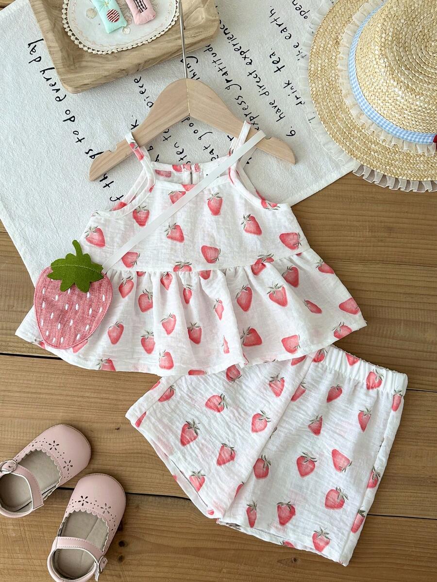 Cute Cherry Summer Clothing Set For Little Girls Party And Outing Style
