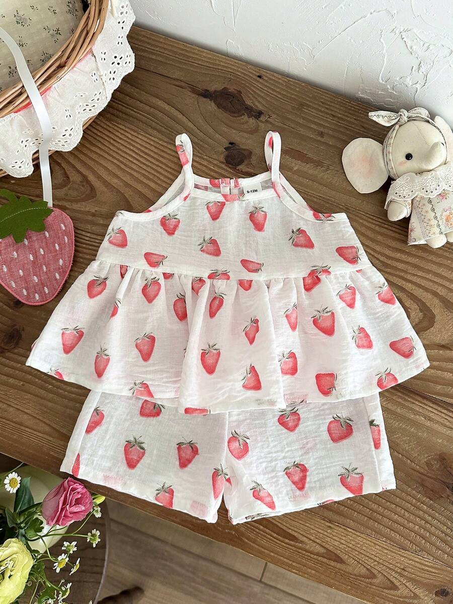 Cute Cherry Summer Clothing Set For Little Girls Party And Outing Style