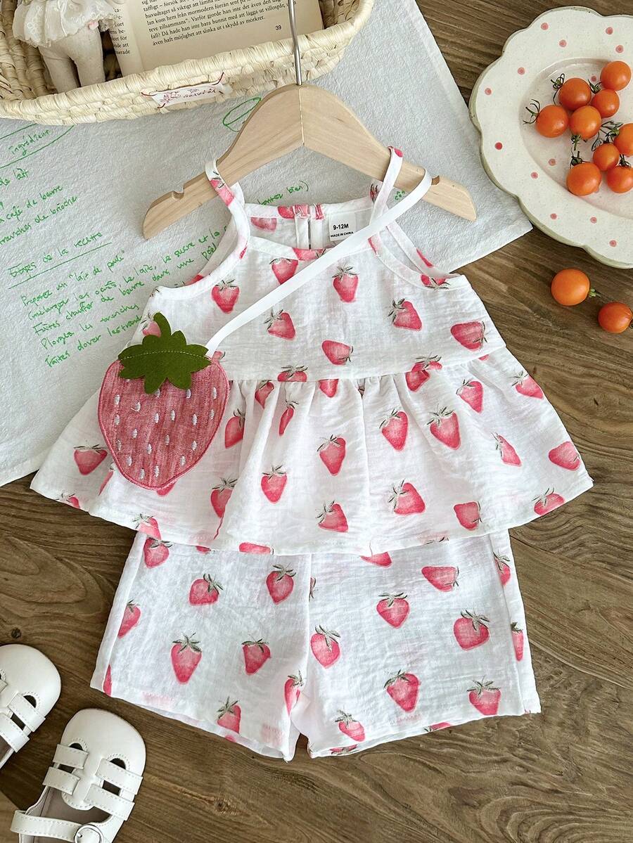 Cute Cherry Summer Clothing Set For Little Girls Party And Outing Style