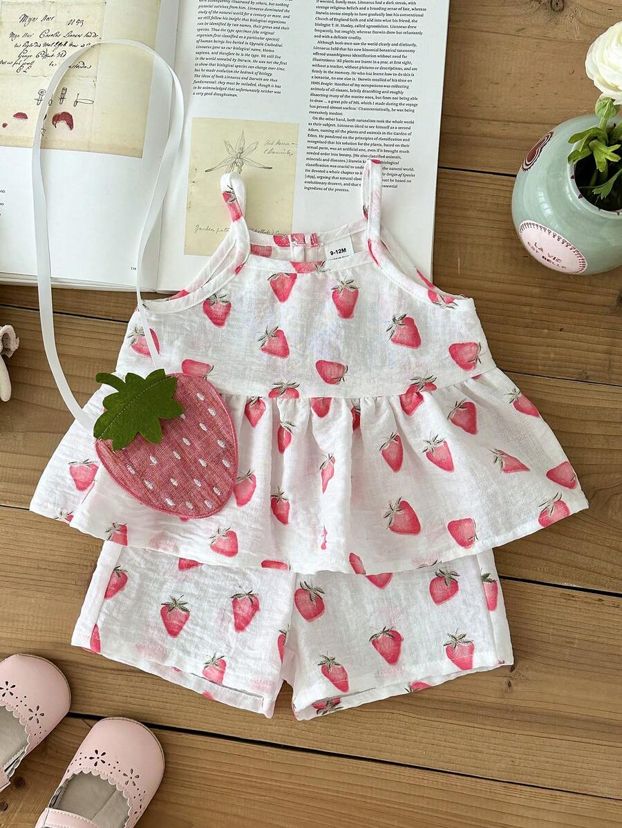 Cute Cherry Summer Clothing Set For Little Girls Party And Outing Style