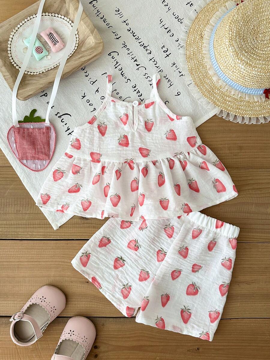 Cute Cherry Summer Clothing Set For Little Girls Party And Outing Style