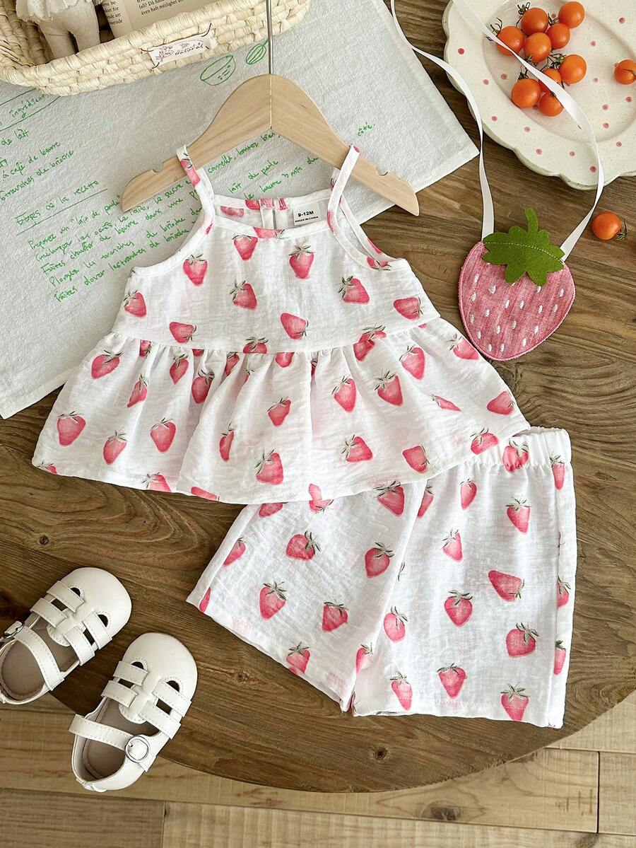 Cute Cherry Summer Clothing Set For Little Girls Party And Outing Style