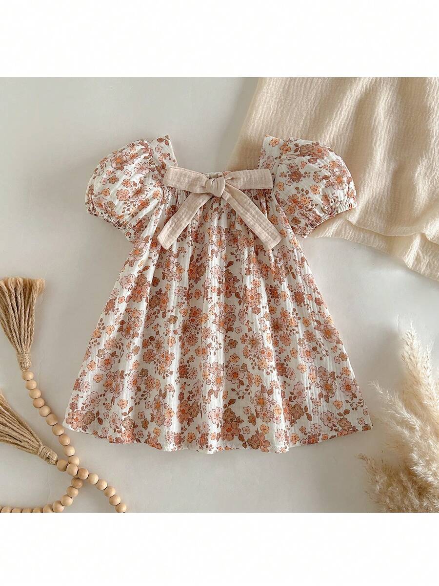 Green Plaid Short Sleeve Dress for Baby Girls - Cute Bow Accent Summer Outfit