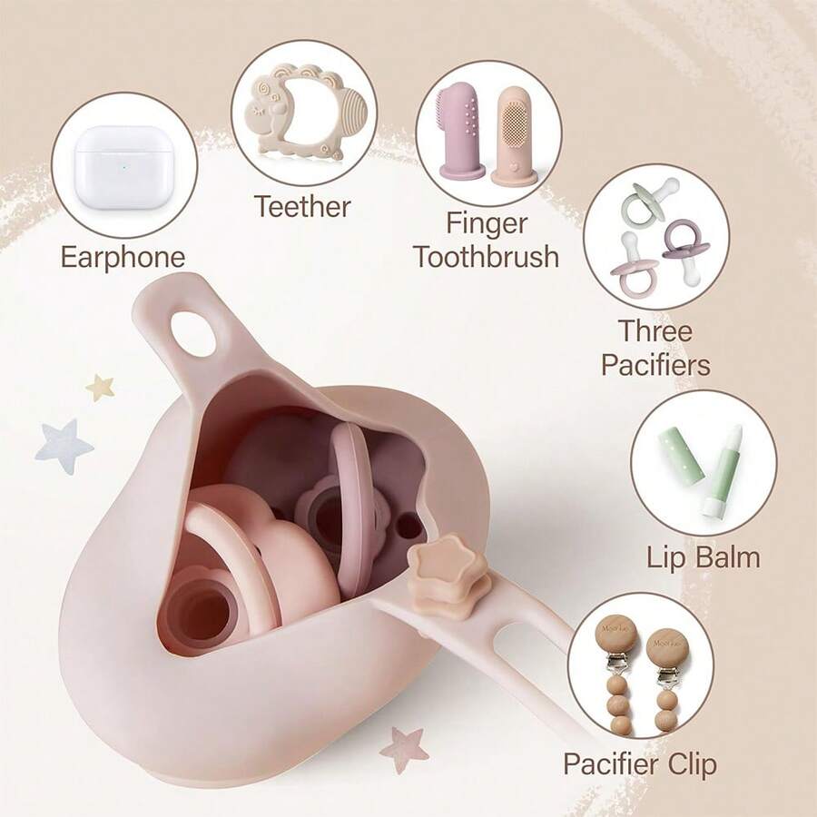 Silicone Pacifier Case with Clip Portable Baby Pacifier Holder Dust Proof Storage Pouch for Stroller and Diaper Bag