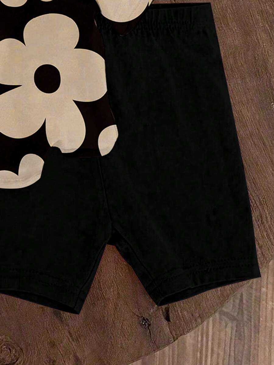 Lemon Fruit & Letter Print Short Sleeve Top and Shorts Set for Baby Girls