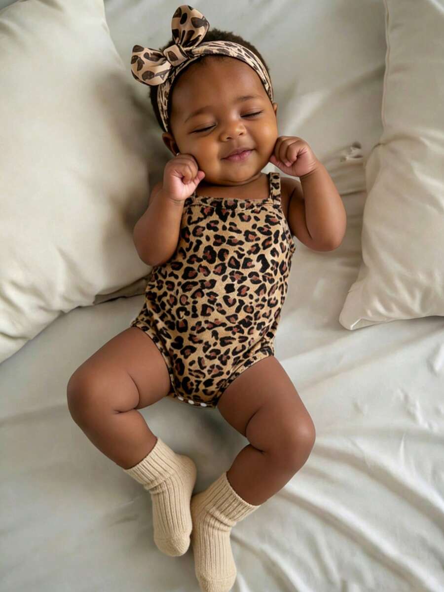 Newborn Baby Girl Leopard Print Romper – Soft & Stylish Summer Outfit