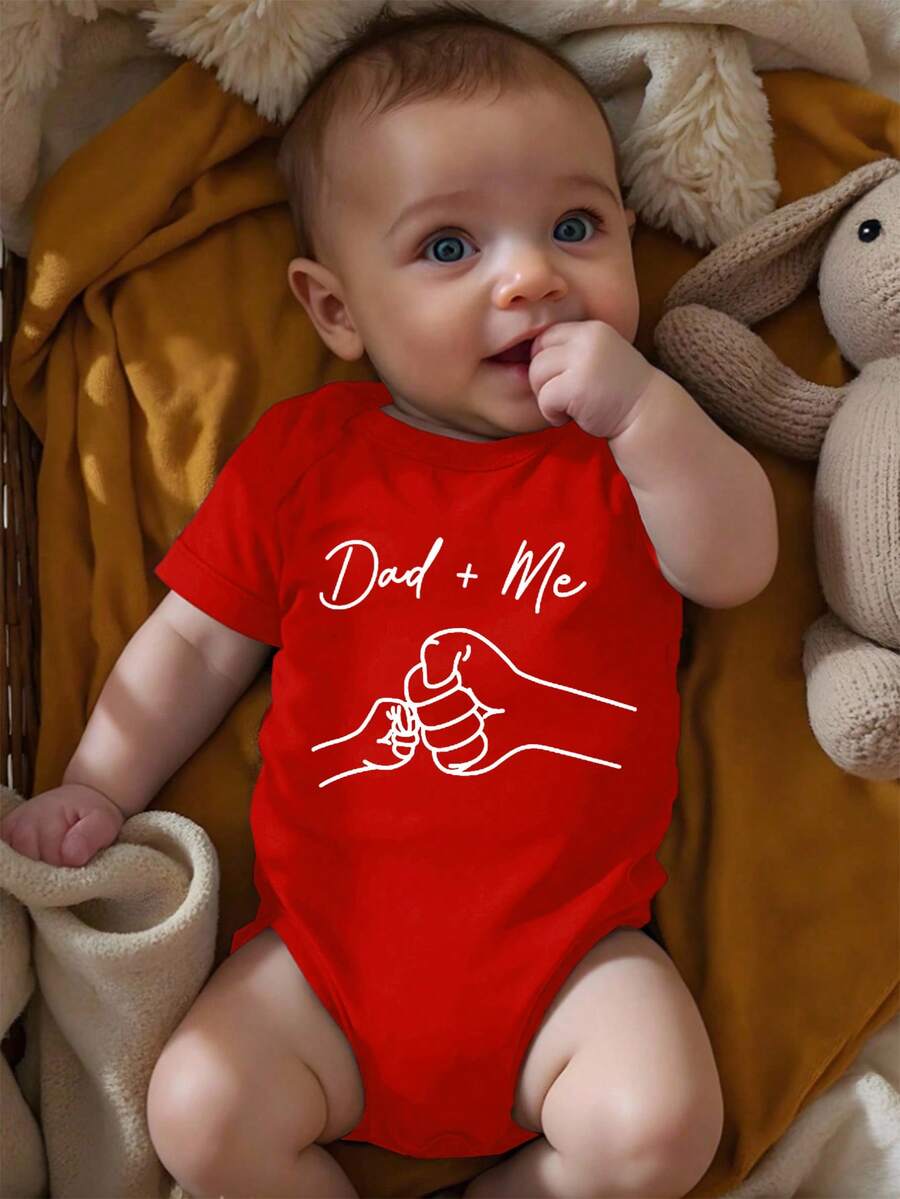 Baby Boy Dad and Me Fist Bump Print Short Sleeve Bodysuit Casual Spring Summer Outfit