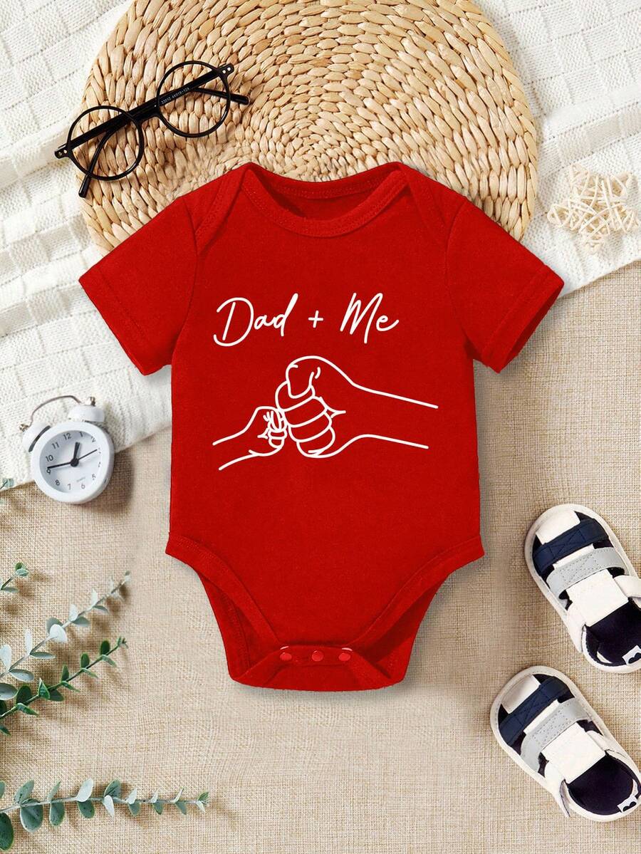 Baby Boy Dad and Me Fist Bump Print Short Sleeve Bodysuit Casual Spring Summer Outfit