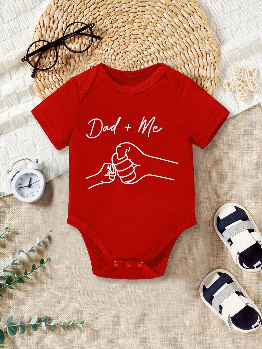 Baby Boy Dad and Me Fist Bump Print Short Sleeve Bodysuit Casual Spring Summer Outfit