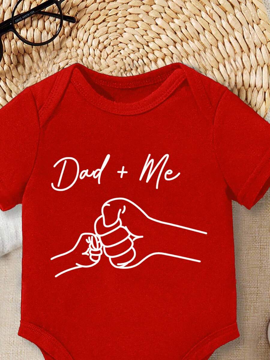 Baby Boy Dad and Me Fist Bump Print Short Sleeve Bodysuit Casual Spring Summer Outfit