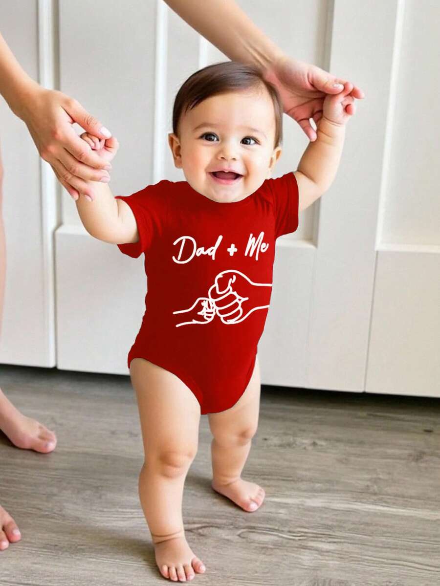 Baby Boy Dad and Me Fist Bump Print Short Sleeve Bodysuit Casual Spring Summer Outfit