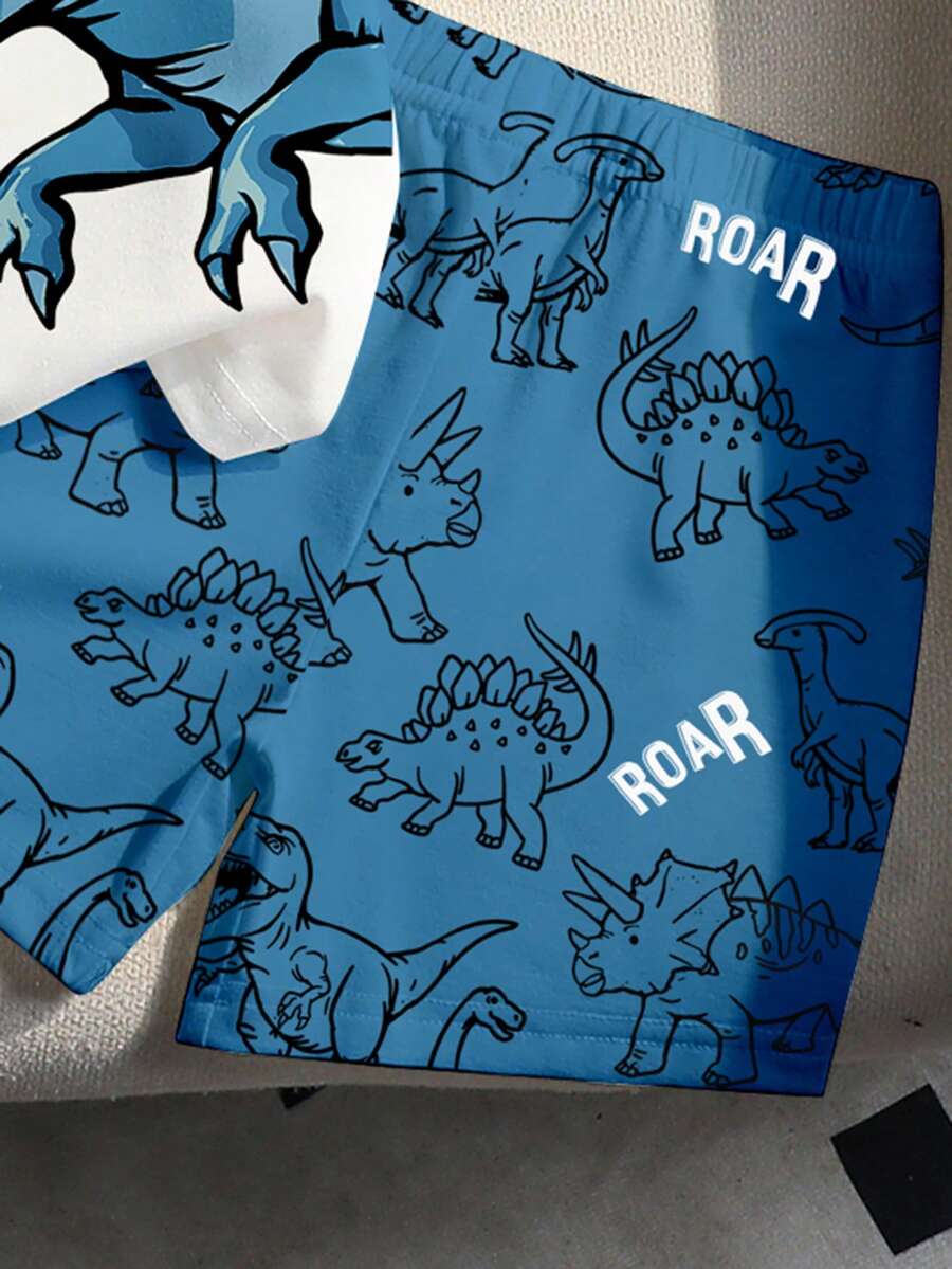 Baby Boy Blue Dinosaur Print T Shirt and Matching Shorts Summer Outfit Set