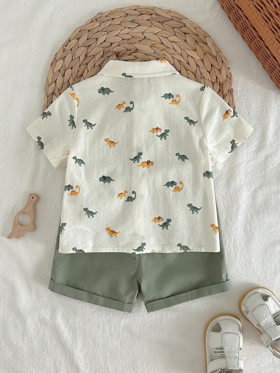 Baby Boy 2pcs Knit Jacquard Summer Set - Short Sleeve Shirt & Elastic Shorts