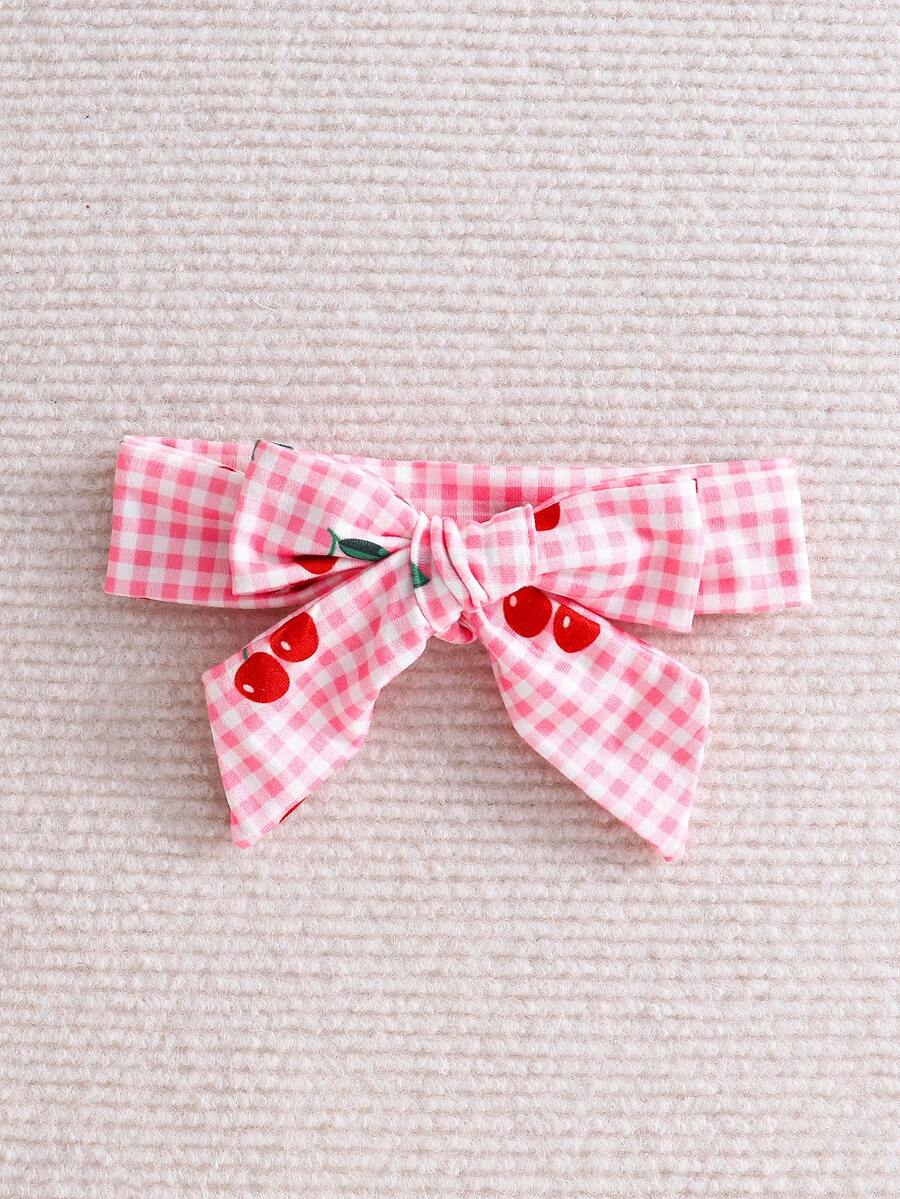 2PCS Baby Strawberry Plaid Dress and Bow Headband Set for Cute Spring and Summer Outings
