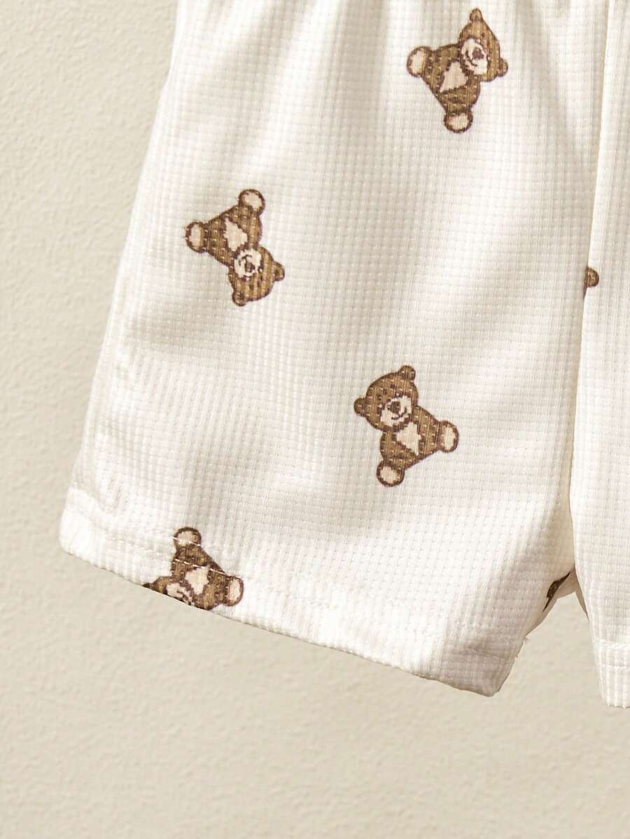 Cute Dinosaur Print Summer Set with Faux Pocket Detail for Baby Boys