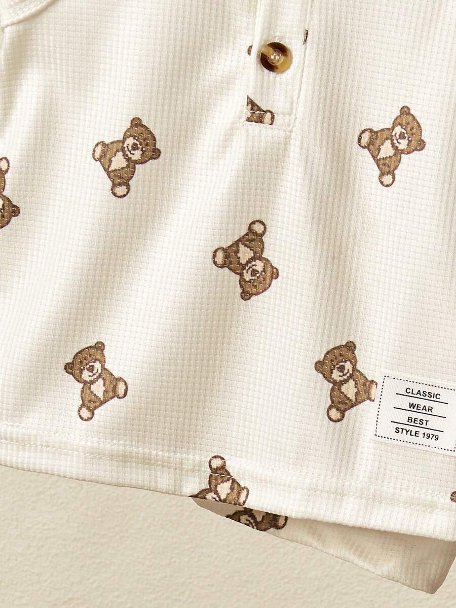 Cute Dinosaur Print Summer Set with Faux Pocket Detail for Baby Boys
