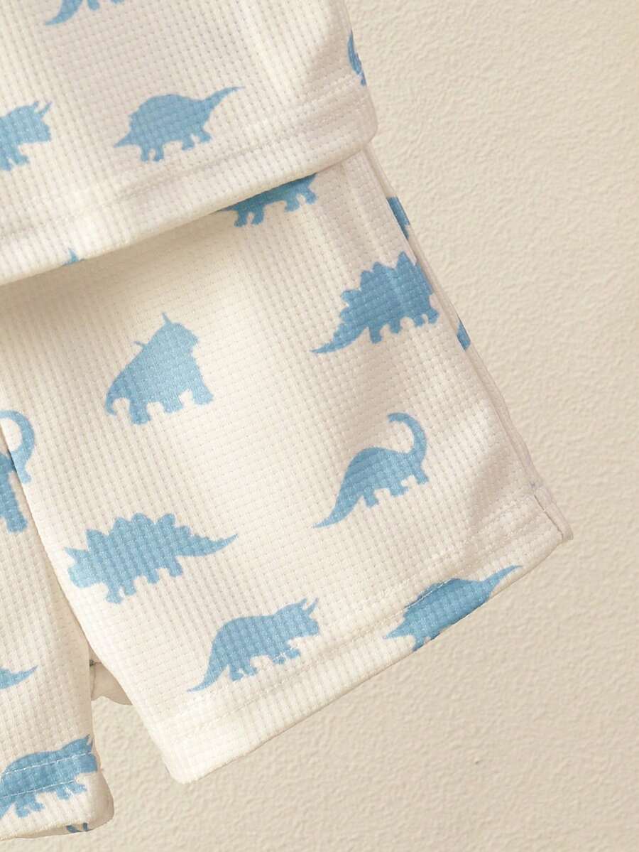 Cute Dinosaur Print Summer Set with Faux Pocket Detail for Baby Boys