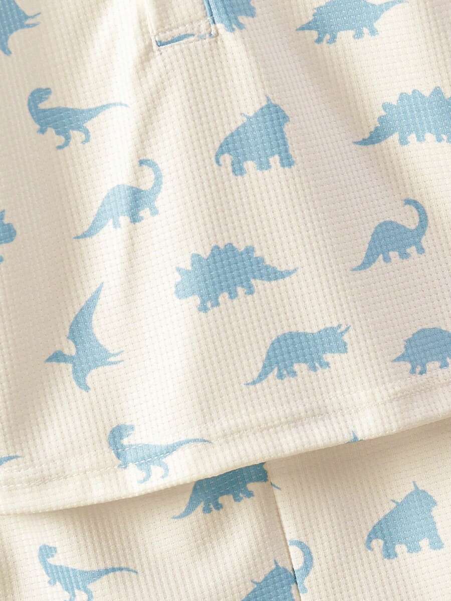 Cute Dinosaur Print Summer Set with Faux Pocket Detail for Baby Boys