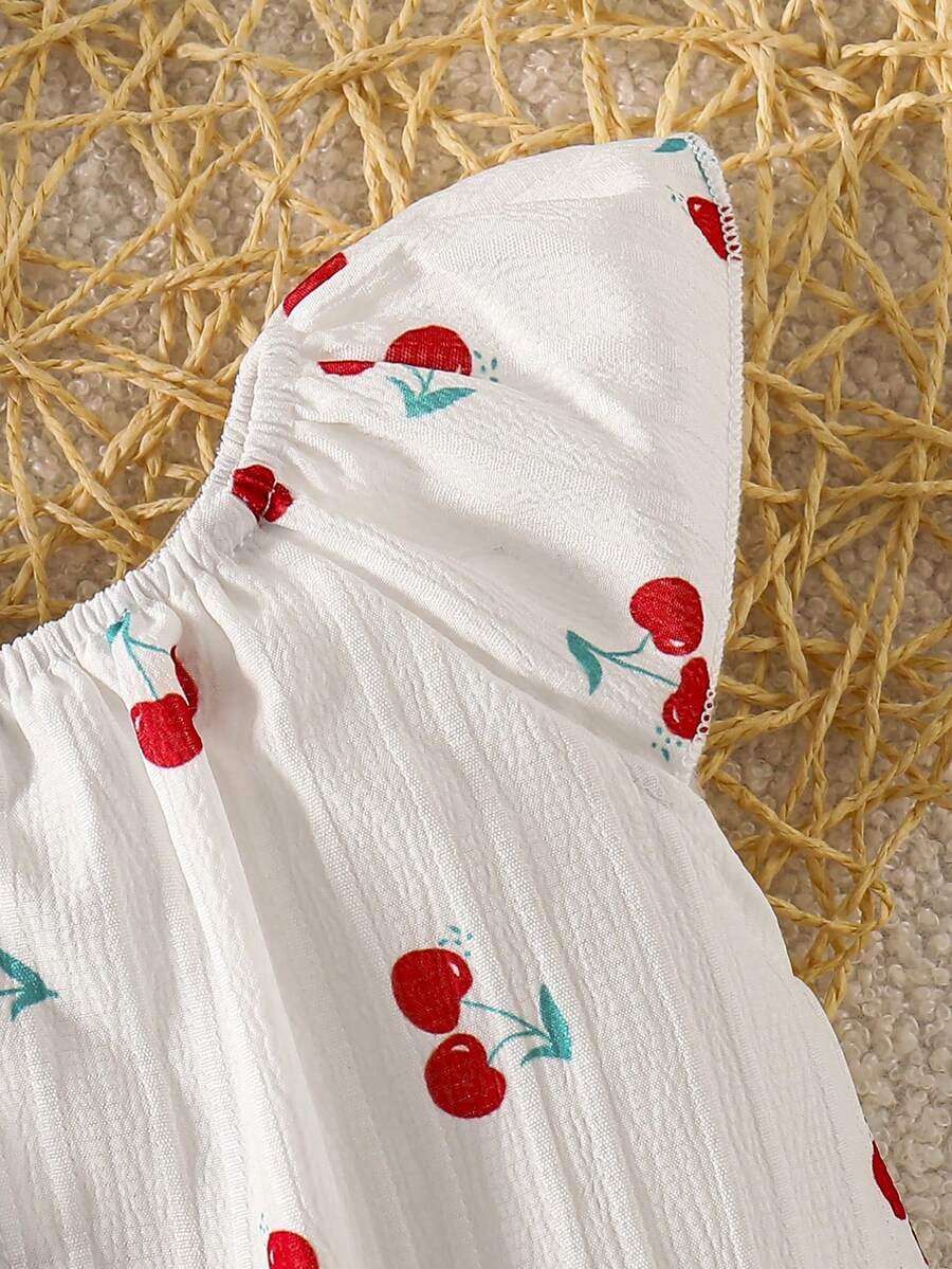 Lemon Print Ruffle Trim Bodysuit and Headband Set for Cute Summer Daily Wear