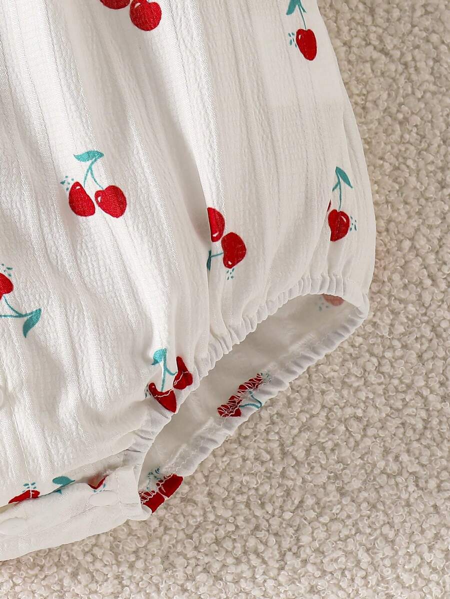 Baby Floral and Grass Print Ruffle Sleeve Romper with Headband for Summer Outings
