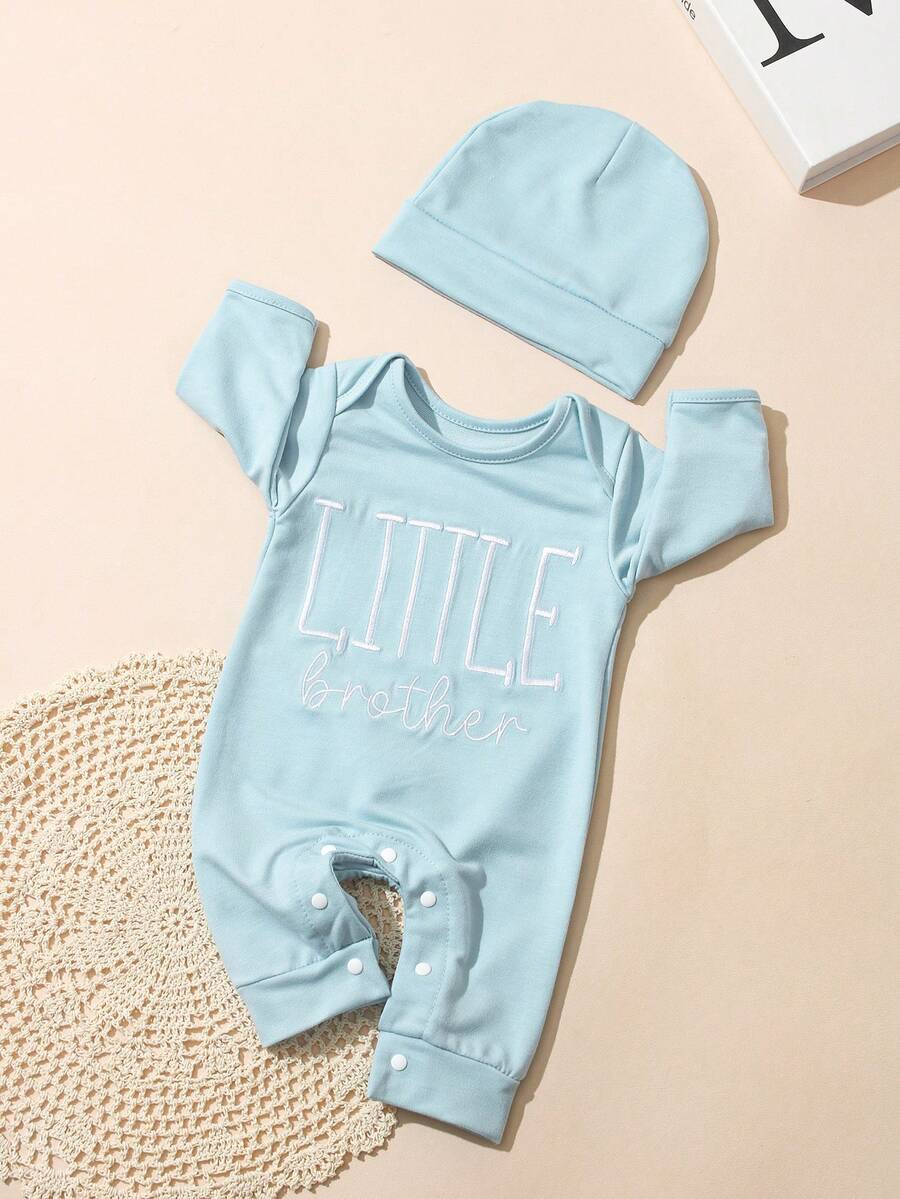 Baby Little Brother Embroidered Outfit Set for Photoshoots and Baby Shower Gifts