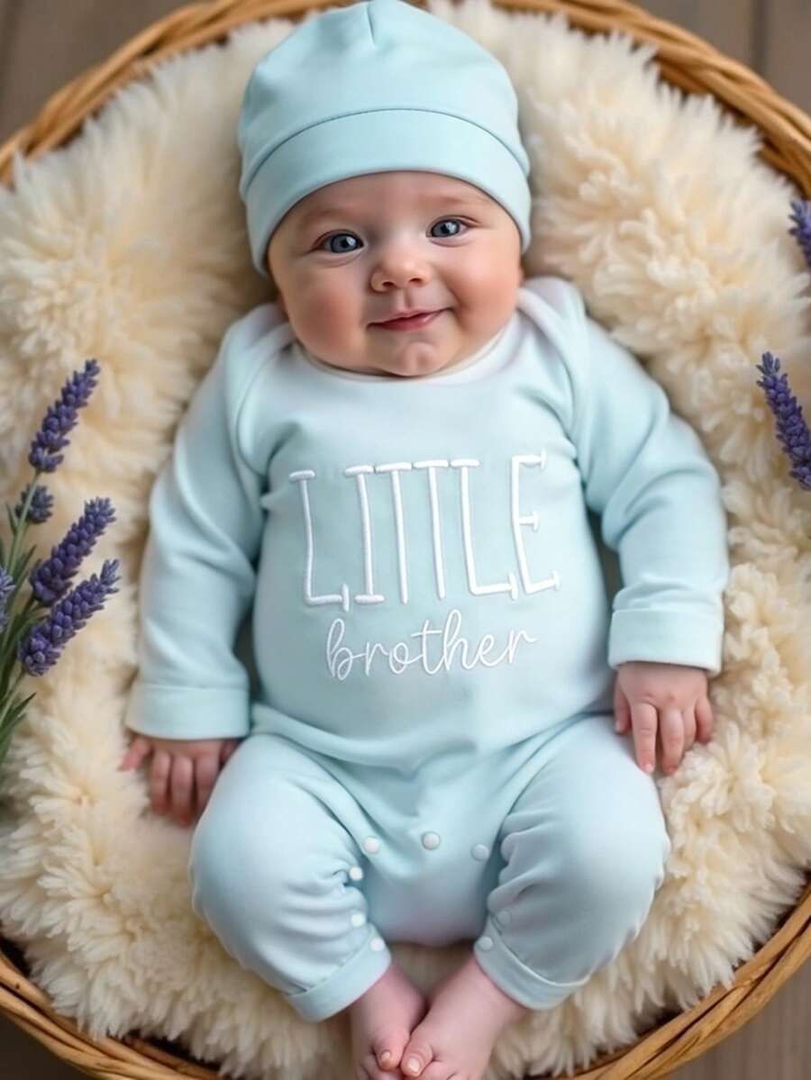 Baby Little Brother Embroidered Outfit Set for Photoshoots and Baby Shower Gifts